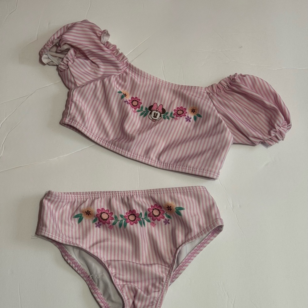 Minnie Mouse Pink Striped Two-Piece Swim Set